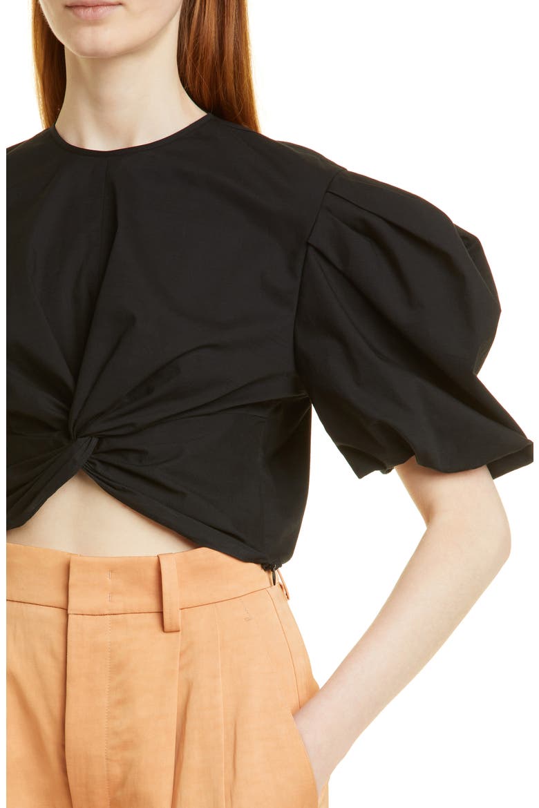 Twist Front Organic Cotton Blend Blouse, Alternate, color, BLACK