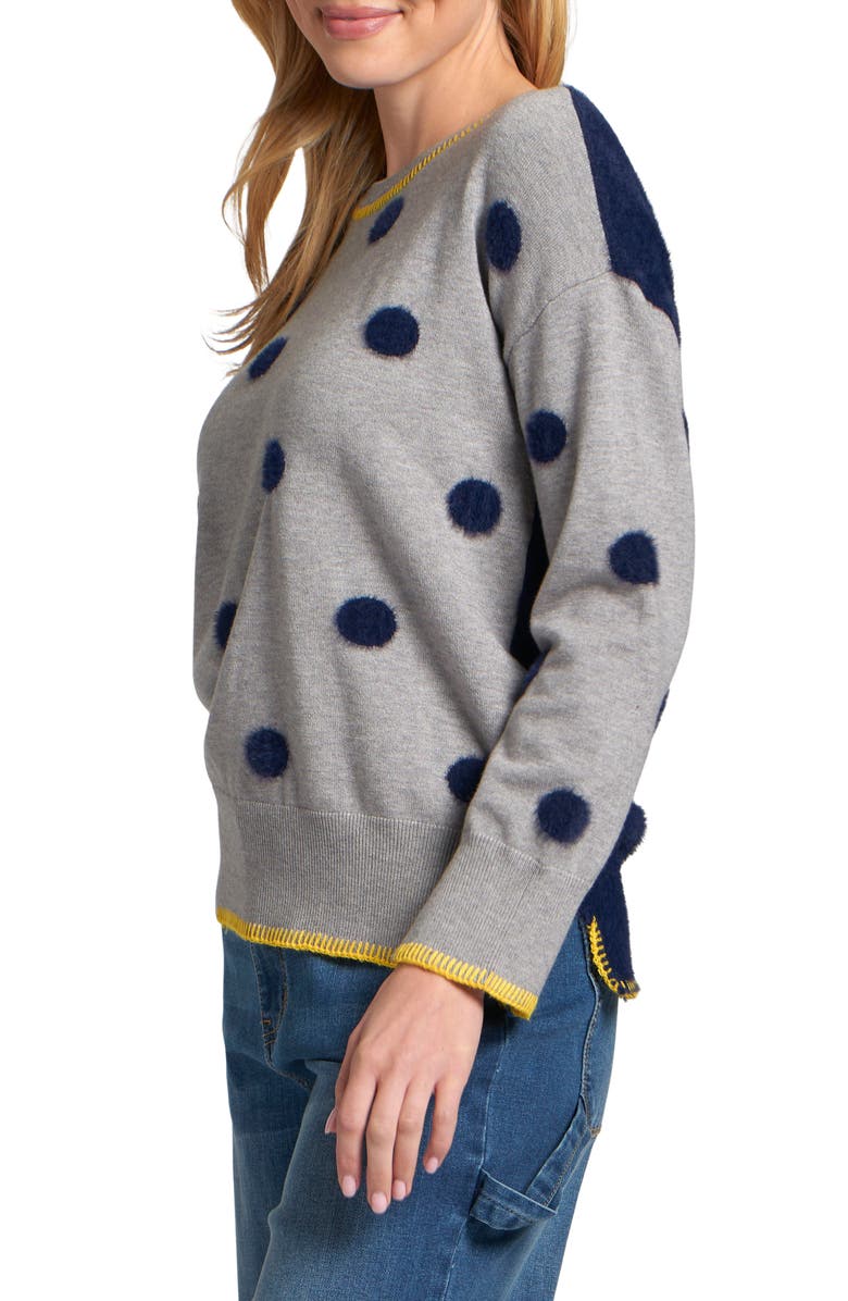 APNY Contrast Dot Sweater, Alternate, color, Light Heather Grey/ Navy