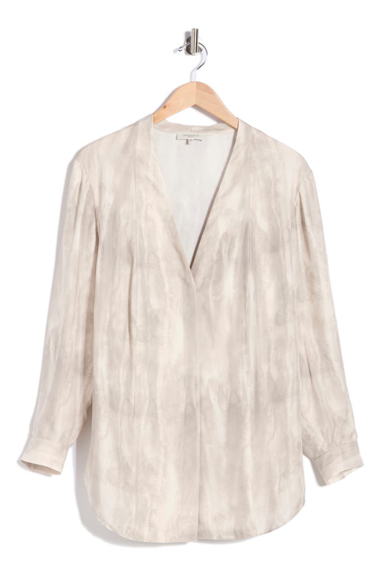 V-Neck Hidden Closure Silk Top, Alternate, color, PEARL MULTI
