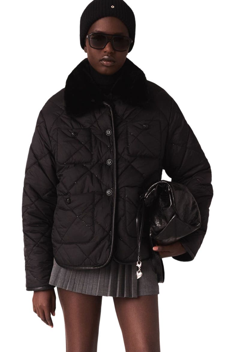 Reversible sequin puffer jacket, Main, color, Black