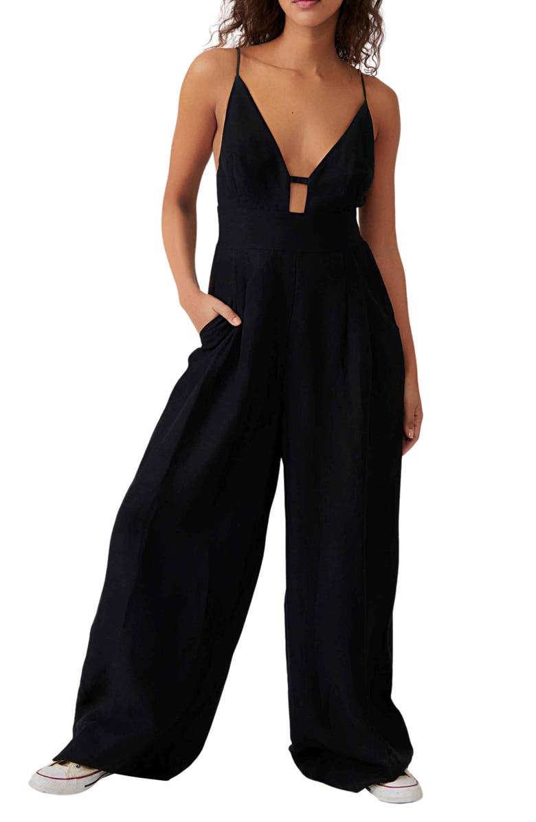 Free People Emma Linen Blend Wide Leg Jumpsuit, Main, color, 