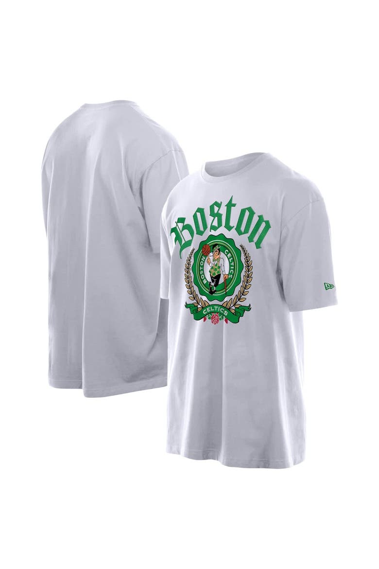 Men's New Era White Boston Celtics Throwback Prep Oversized T-Shirt, Alternate, color, White
