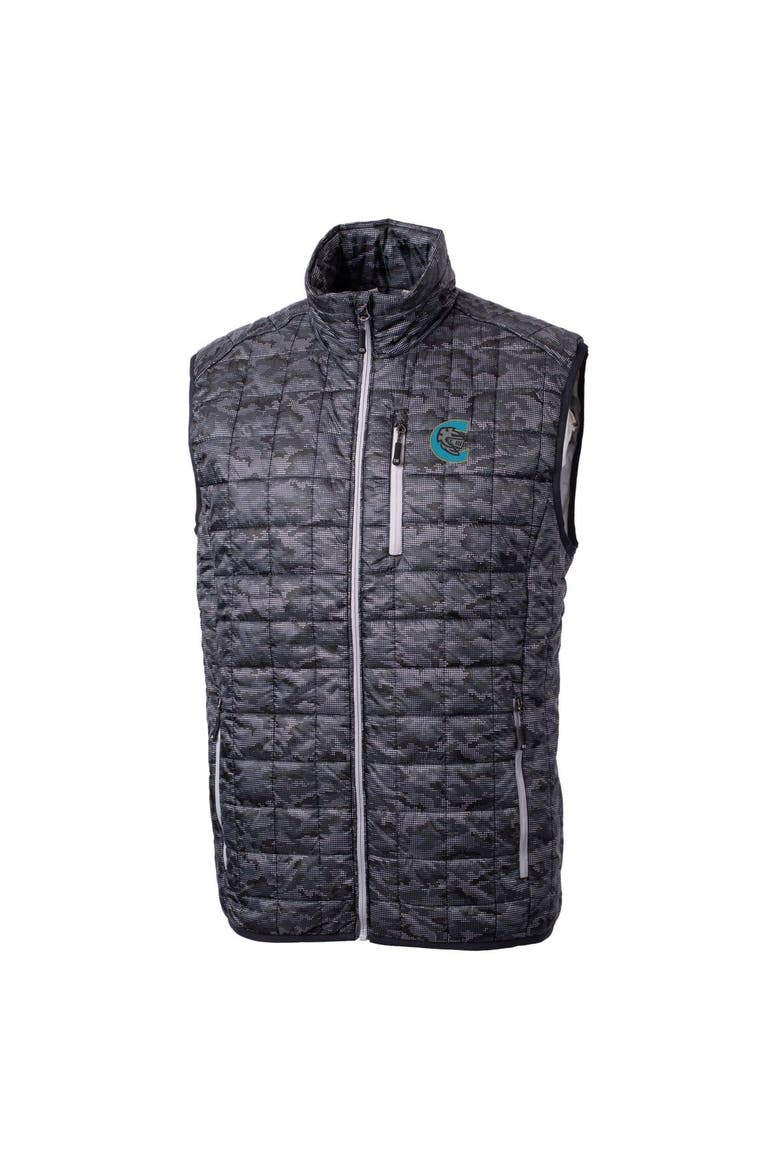 Men's Cutter & Buck Black Charlotte Knights Rainier PrimaLoft Eco Insulated Full-Zip Printed Puffer Vest, Alternate, color, Black