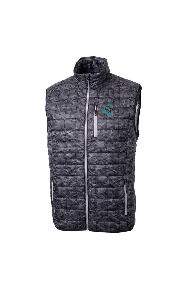 Cutter & Buck Men's Cutter & Buck Black Charlotte Knights Rainier PrimaLoft Eco Insulated Full-Zip Printed Puffer Vest, Alternate, color,