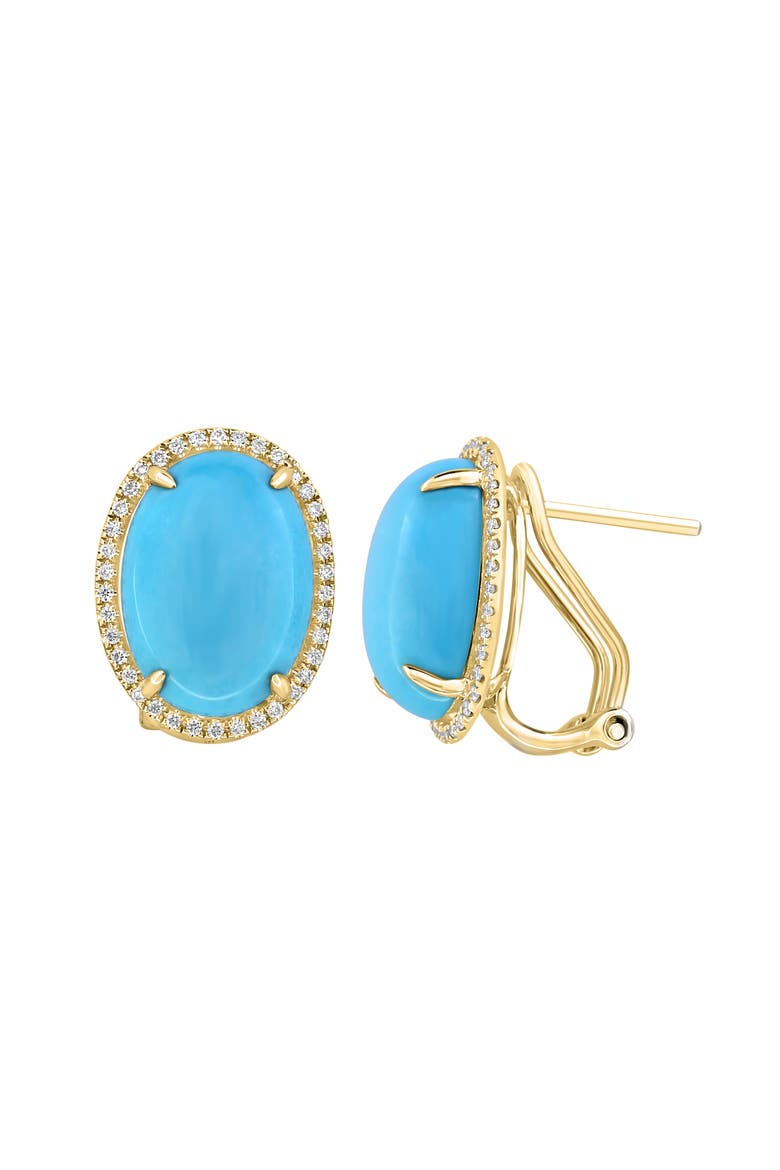 14K Yellow Gold Cabochon Turquoise Diamond Stud Earrings, Alternate, color, 14K Gold