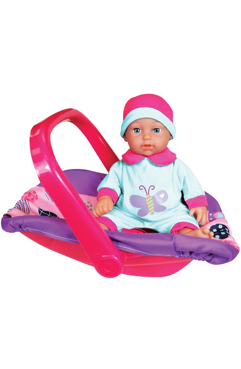 Lissi 11 Inch Baby Doll & Car Seat Handbag Set, Pink Blue Purple Butterfly Outfit, Alternate, color, Multicolored