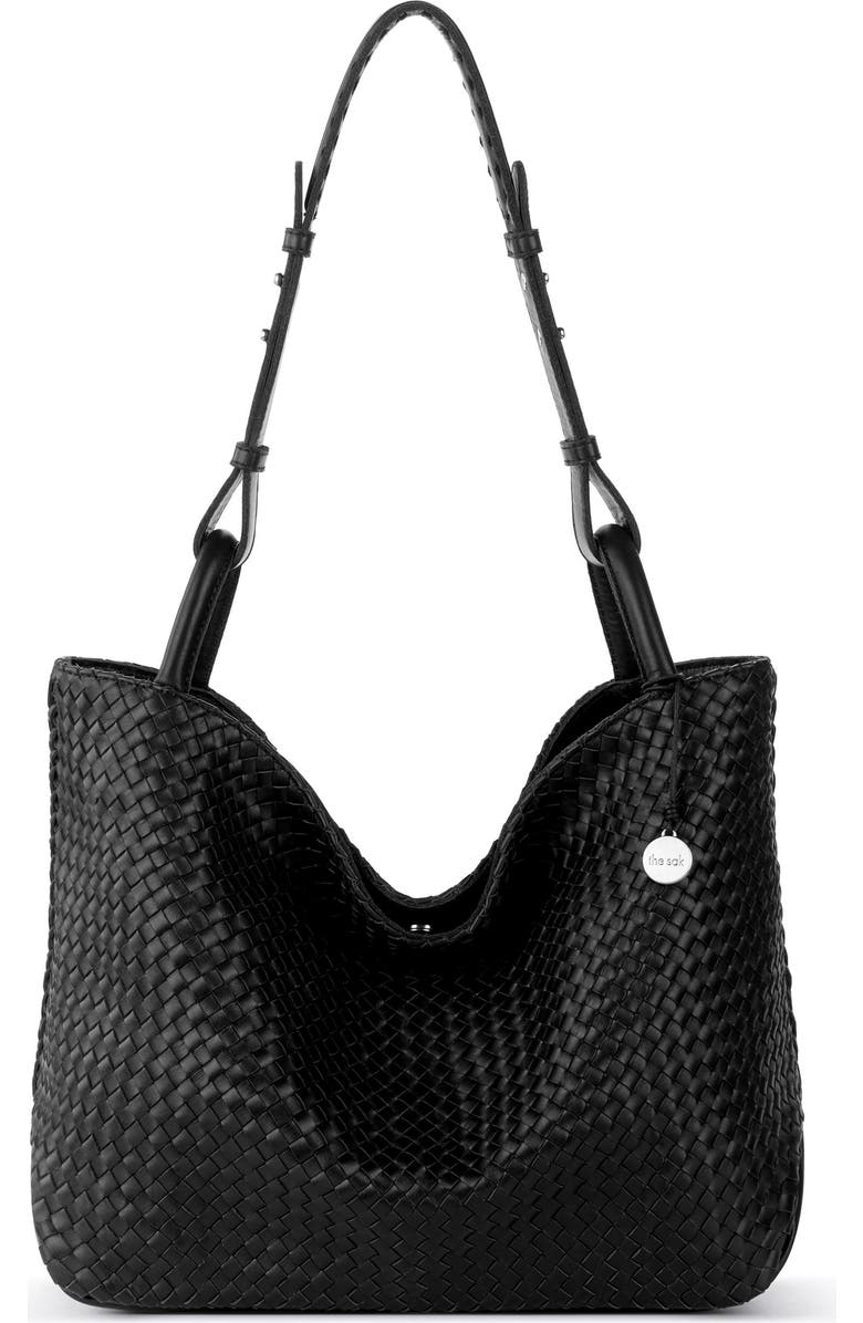 The Sak Los Feliz Medium Tote Woven Leather Bag, Main, color, Black Woven