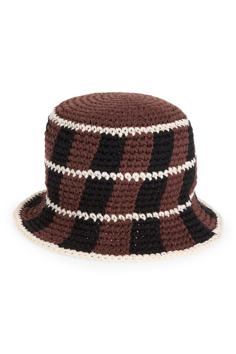 Crochet Bucket Hat, Main, color, BROWN- BLACK MULTI