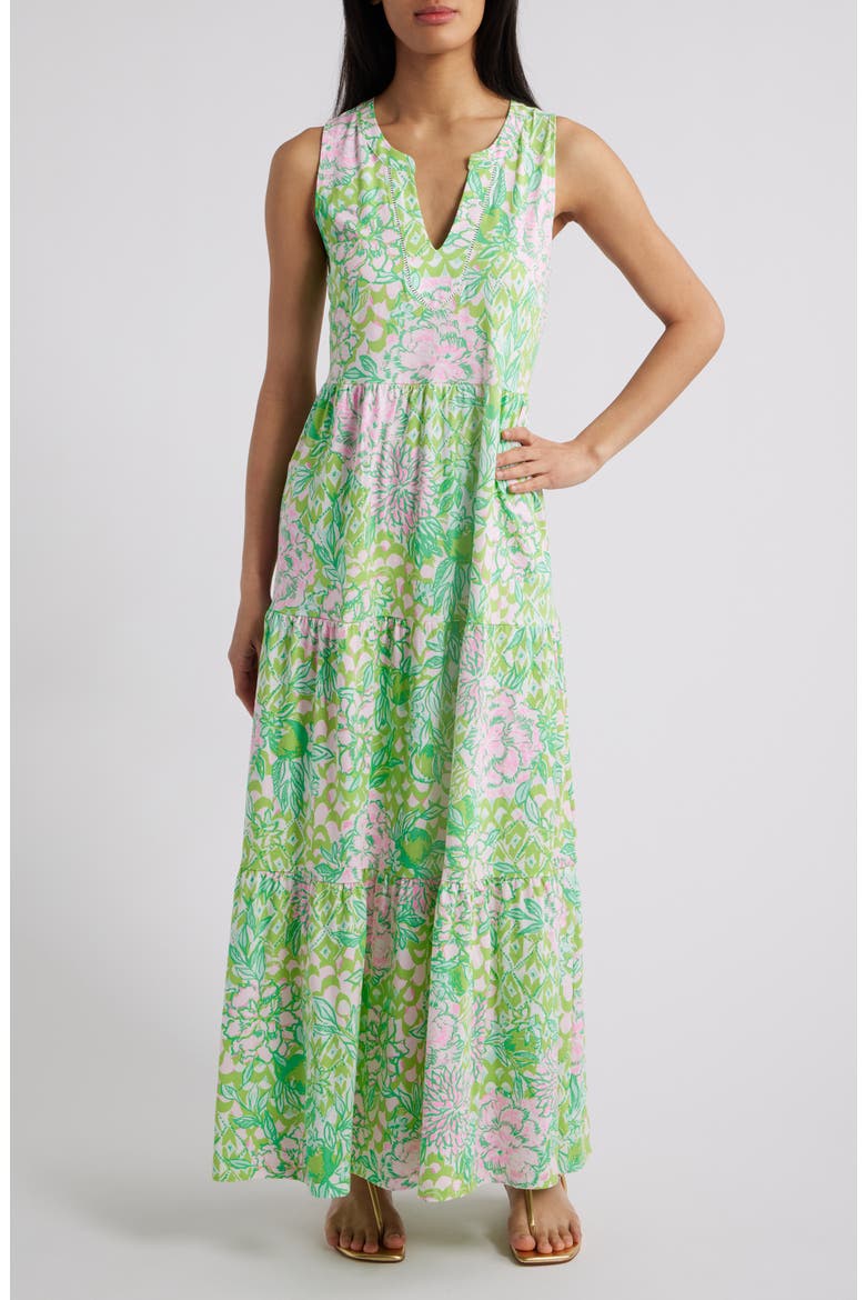 Sydnee Tiered Cotton Maxi Sundress, Main, color, FAUNA GREEN