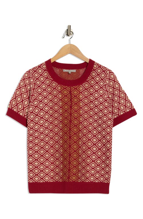 Dr2 By Daniel Rainn Geometric Jacquard Short Sleeve Sweater In Red
