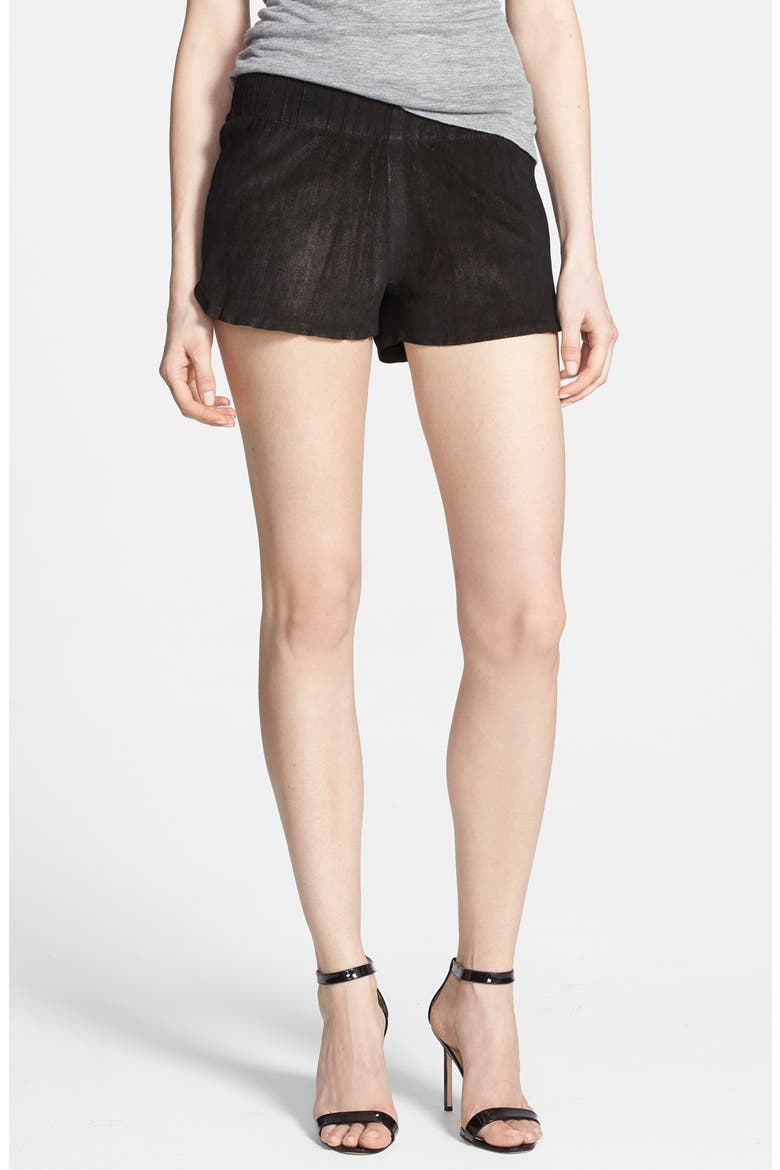 'Siouxsie' Suede Dolphin Shorts, Main, color, BLACK