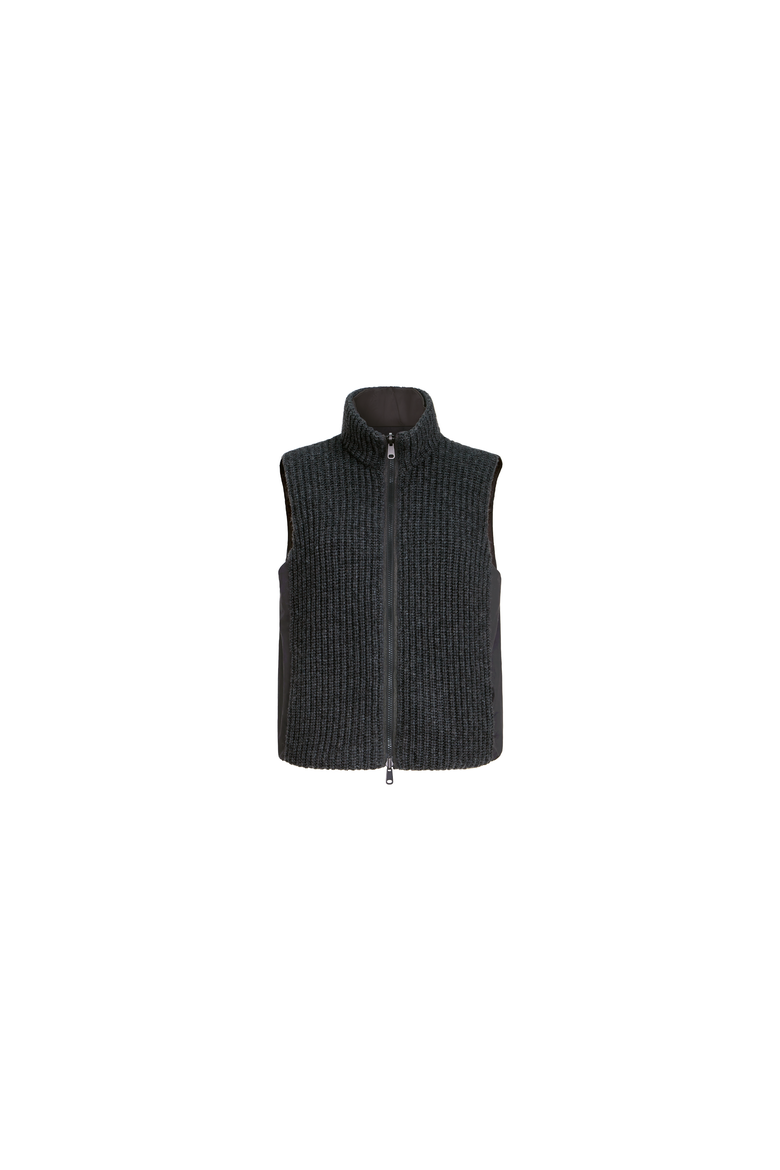Cashmere Feather yarn reversible knit down vest with monili, Alternate, color, Lignite