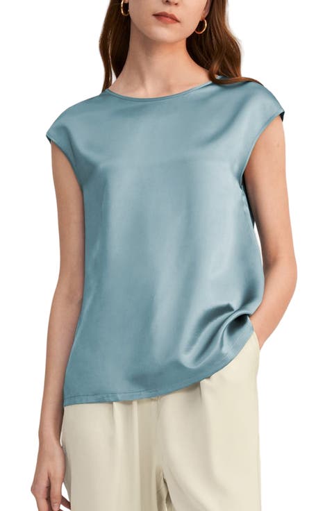 LILYSILK Women's Basic Cap Sleeves Silk Tee