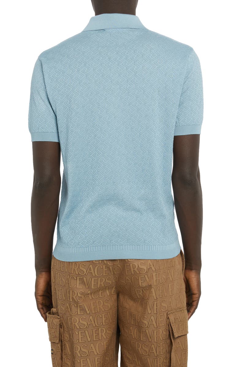 Versace La Greca Silk & Cotton Polo Sweater, Alternate, color, 