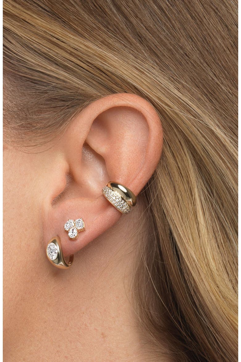 Oval Domed Lab Diamond Huggie in 14K Gold, Alternate, color, White Gold