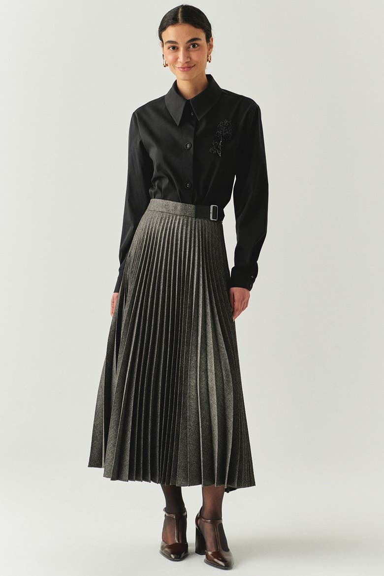 Jayda Pleated Midi Skirt, Alternate, color, GREY
