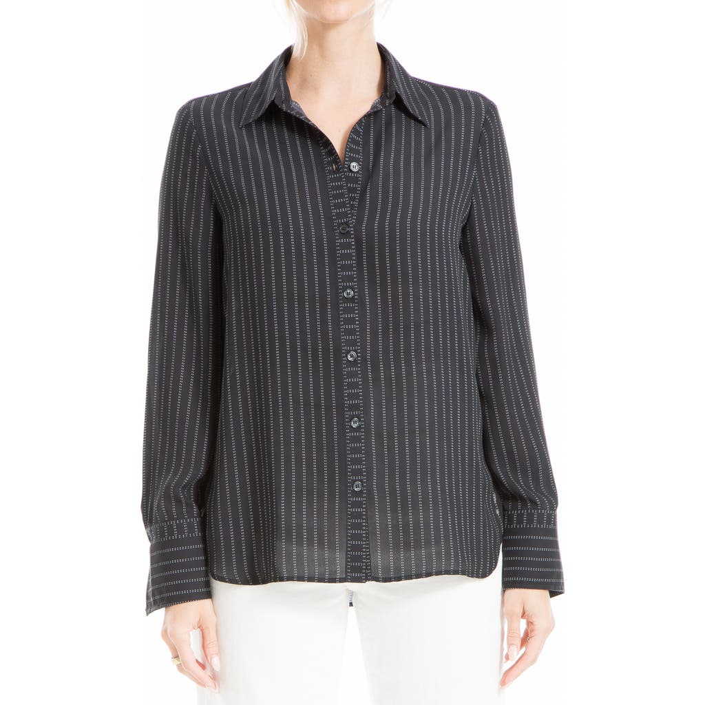 Max Studio Printed Long Sleeve Button-up Shirt In Black