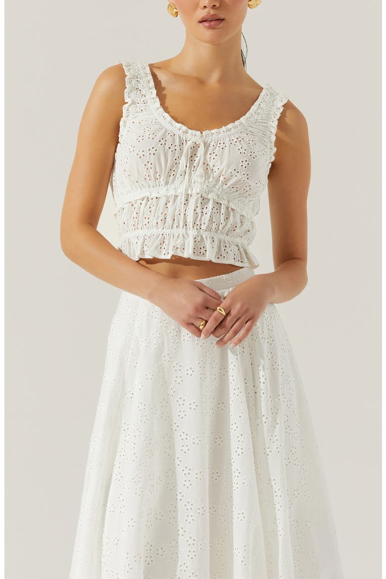 Kissel Eyelet Embroidered Shirred Crop Tank, Alternate, color, WHITE