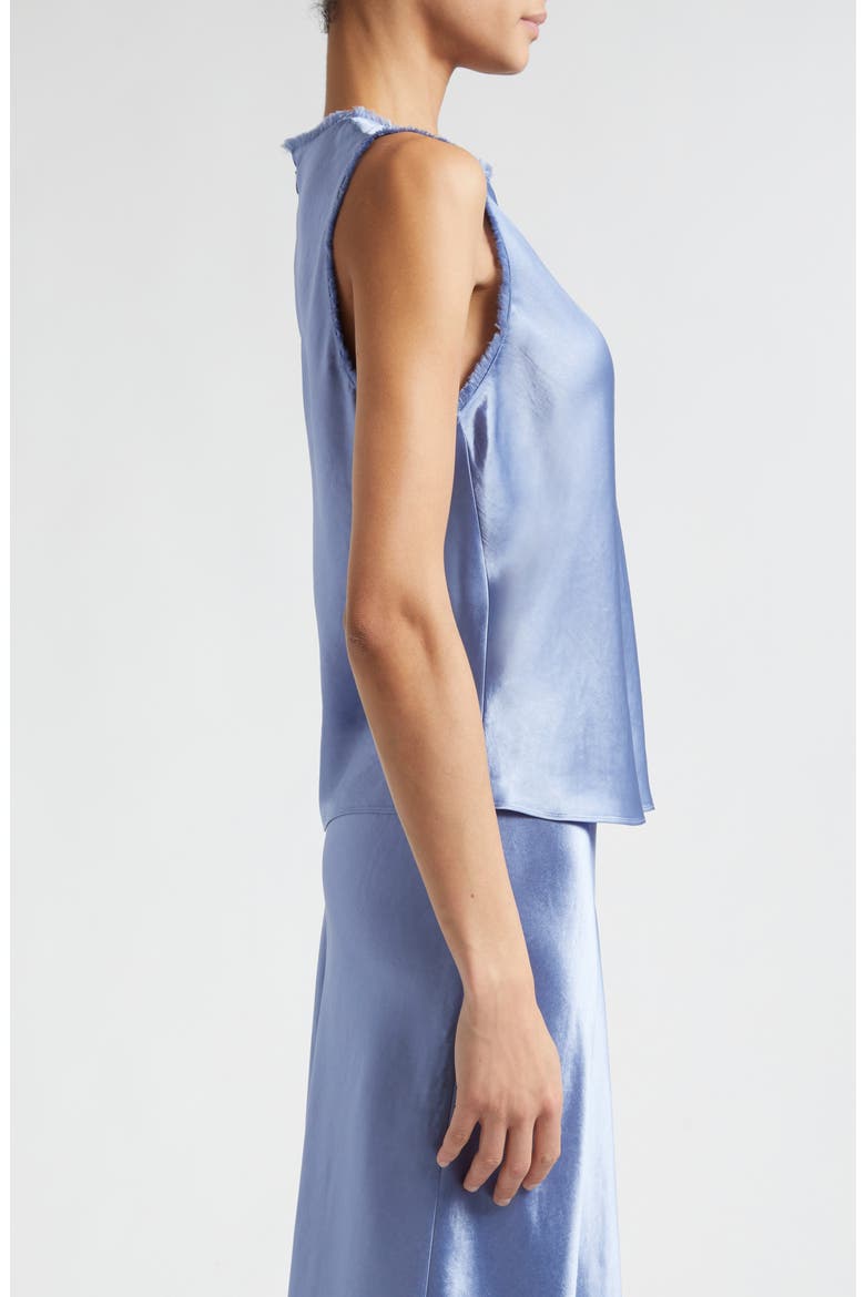 Frayed Edge Sleeveless Satin Shell, Alternate, color, AZURE GEM