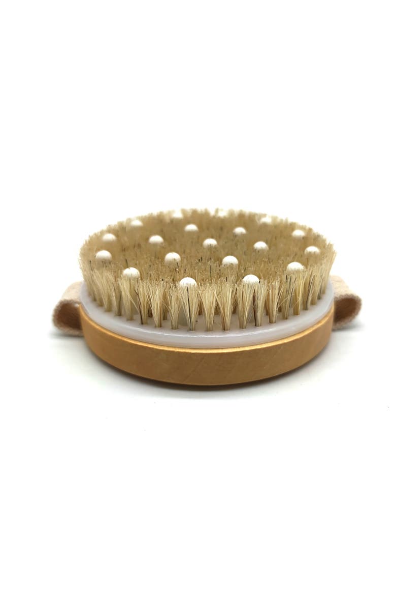 Bath Brush and Rubber Massager with Lotus wooden handle, Alternate, color, Ivory