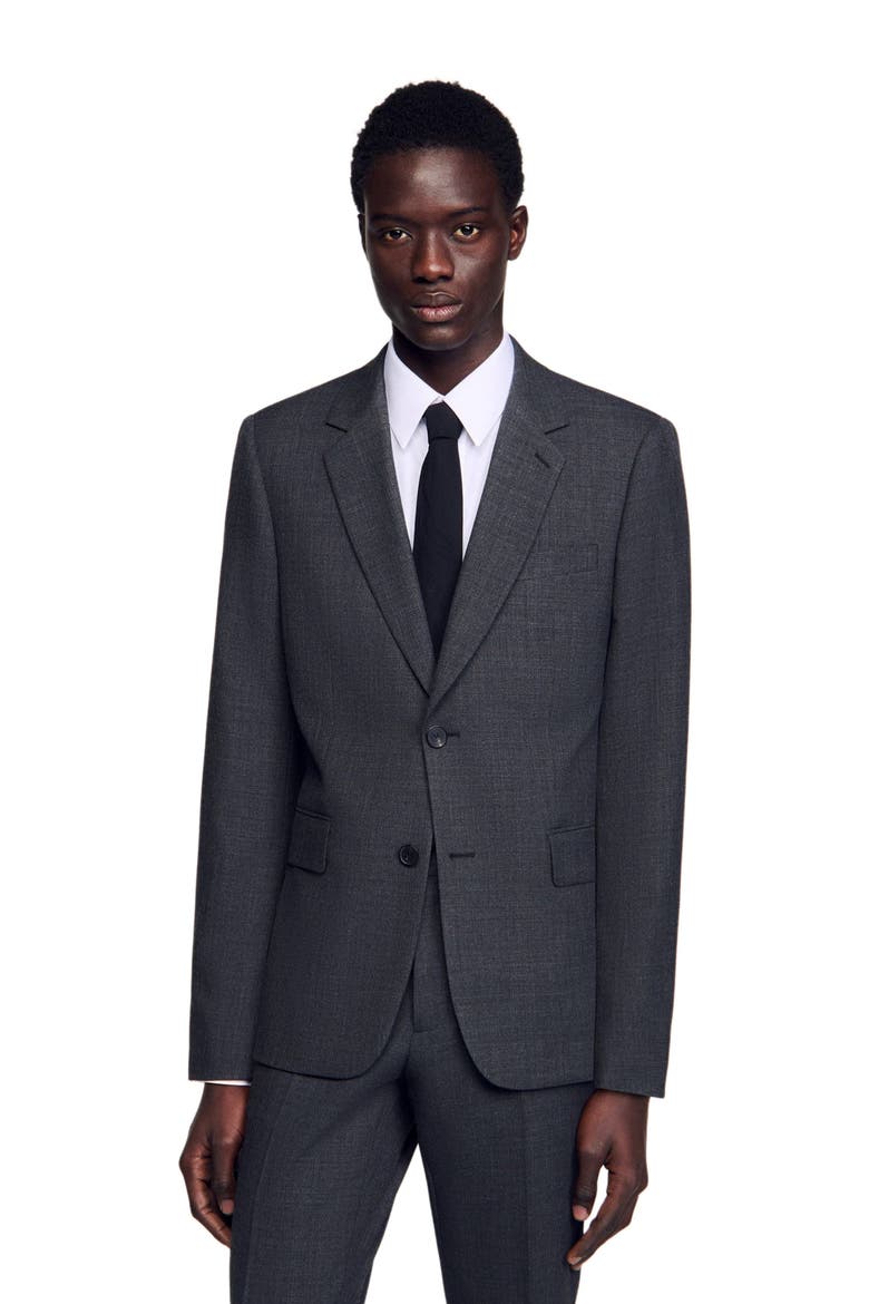 Wool suit jacket, Main, color, Mocked grey
