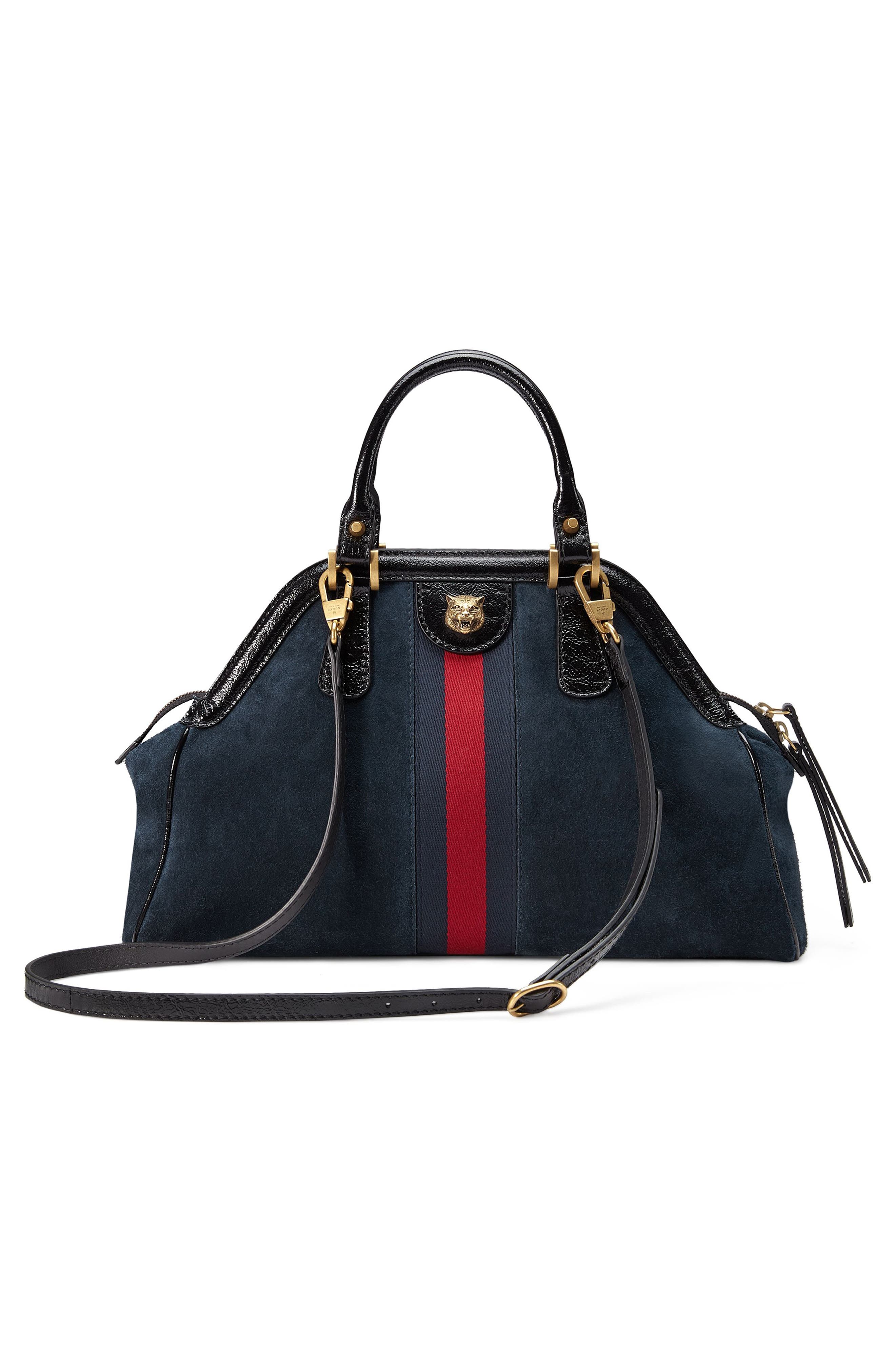 Medium RE(BELLE) Suede Satchel, Alternate, color, BLUE/ NERO/ BLUE RED