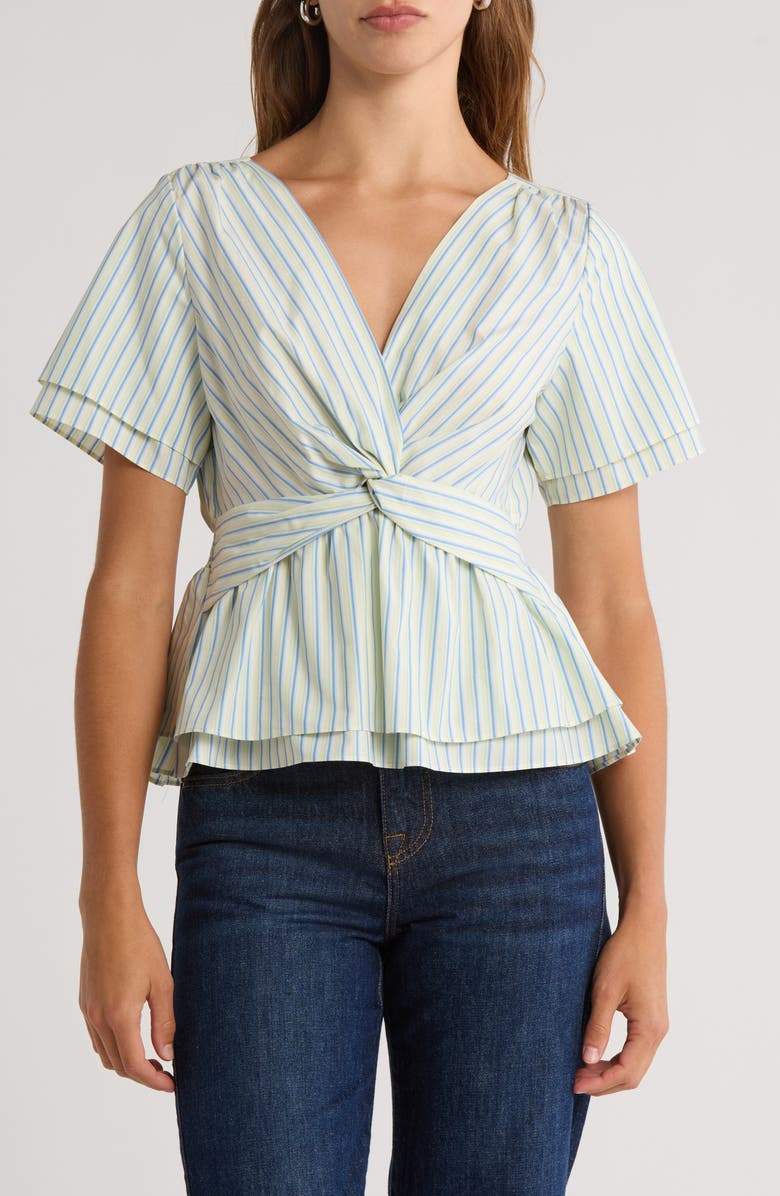 Derek Lam 10 Crosby Caspien Front Knot Cotton Top, Main, color, Electric Multi