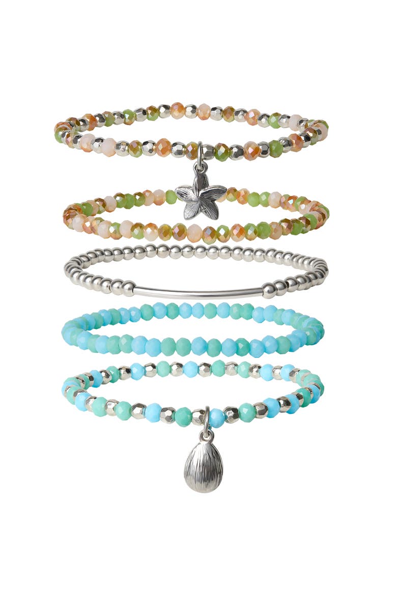 Stackable Beaded Bracelets for Women 5-Piece Set with Charms, Main, color, Gold-Tone