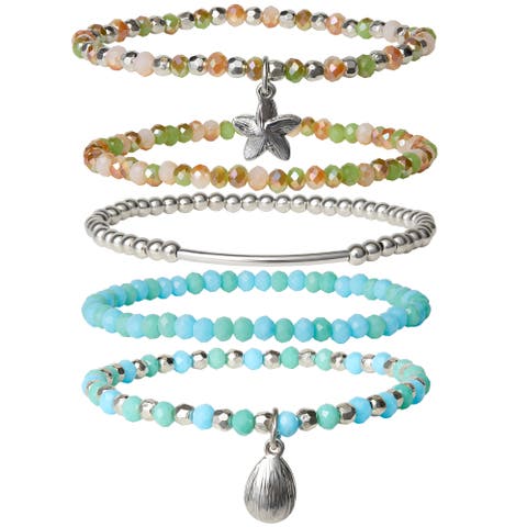 Stackable Beaded Bracelets for Women 5-Piece Set with Charms
