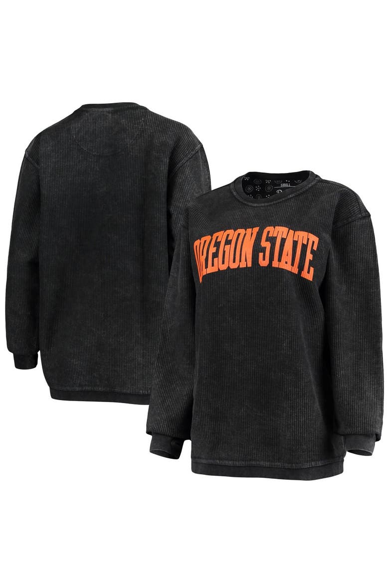 Women's Pressbox Black Oregon State Beavers Comfy Cord Vintage Wash Basic Arch Pullover Sweatshirt, Main, color, Black