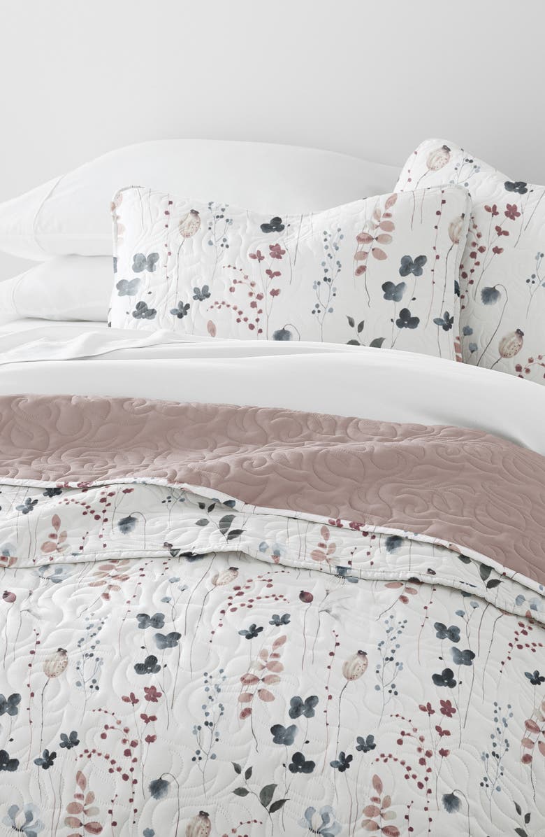 HOMESPUN Pattern Reversible Quilt & Sham Set, Alternate, color, Mauve