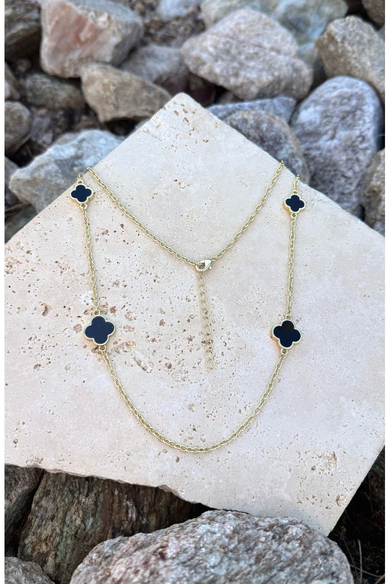 Enamel Clover Station Necklace, Alternate, color, GOLD/ BLACK