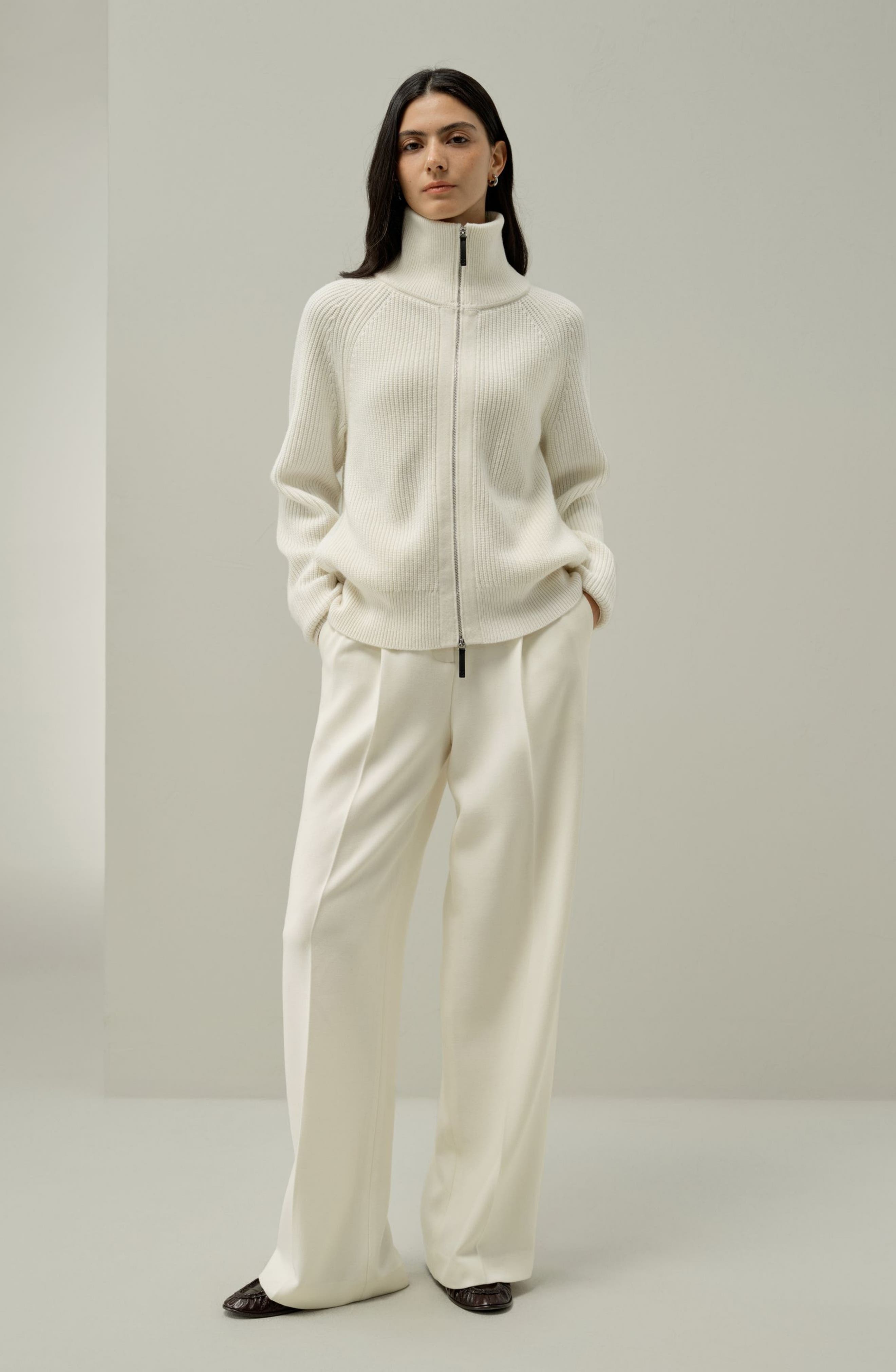 Ribbed-knit Turtleneck Zip Cardigan - image 2