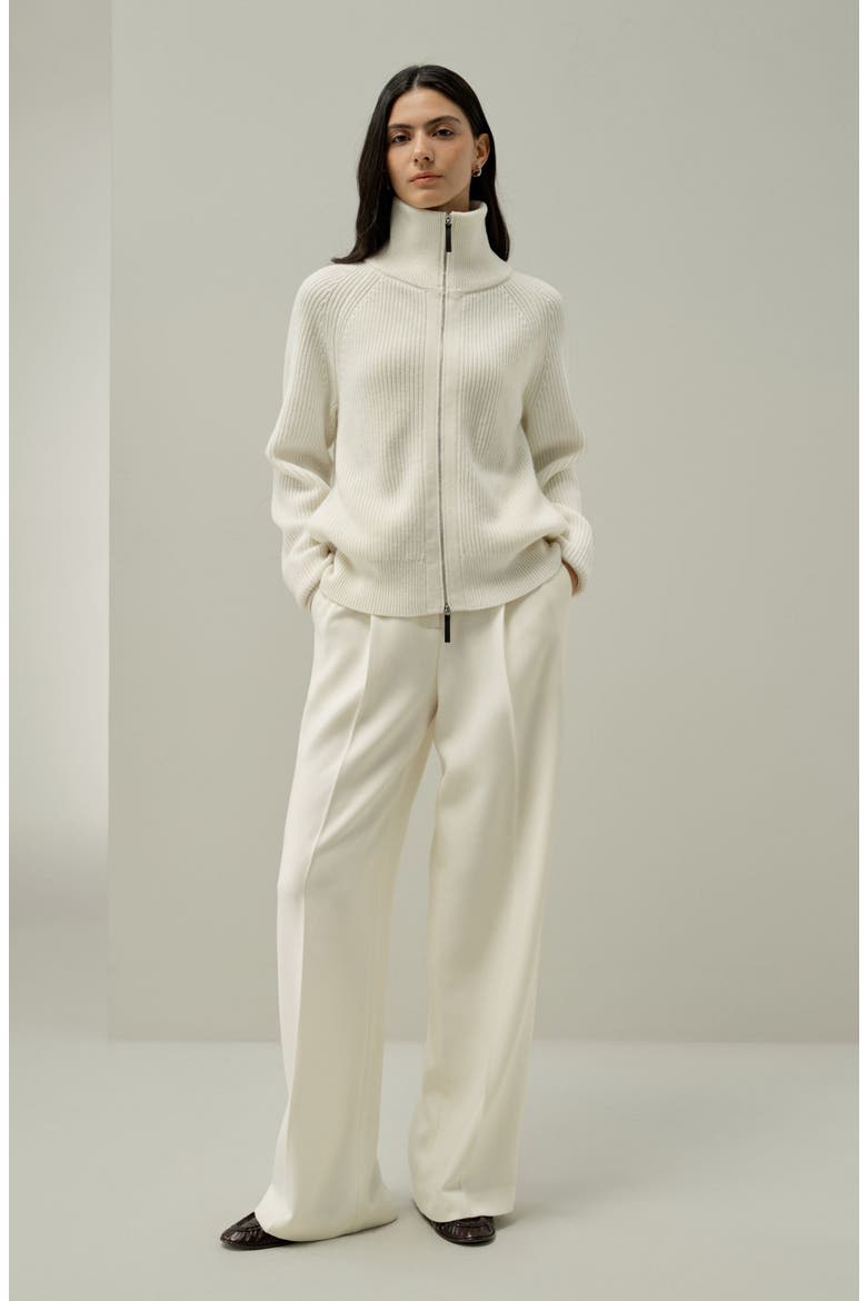 Women's Ribbed-knit Turtleneck Zip Cardigan, Alternate, color, White