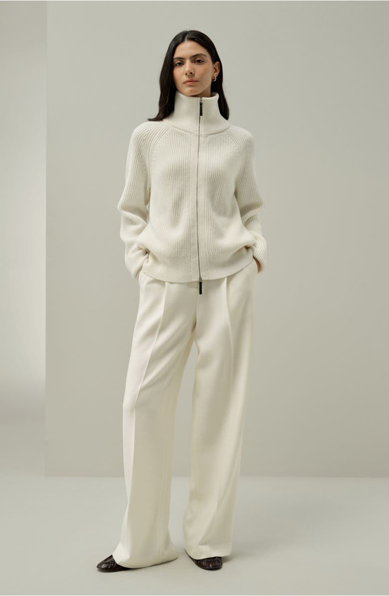 Lilysilk Ribbed-knit Turtleneck Zip Cardigan, Alternate, color, White