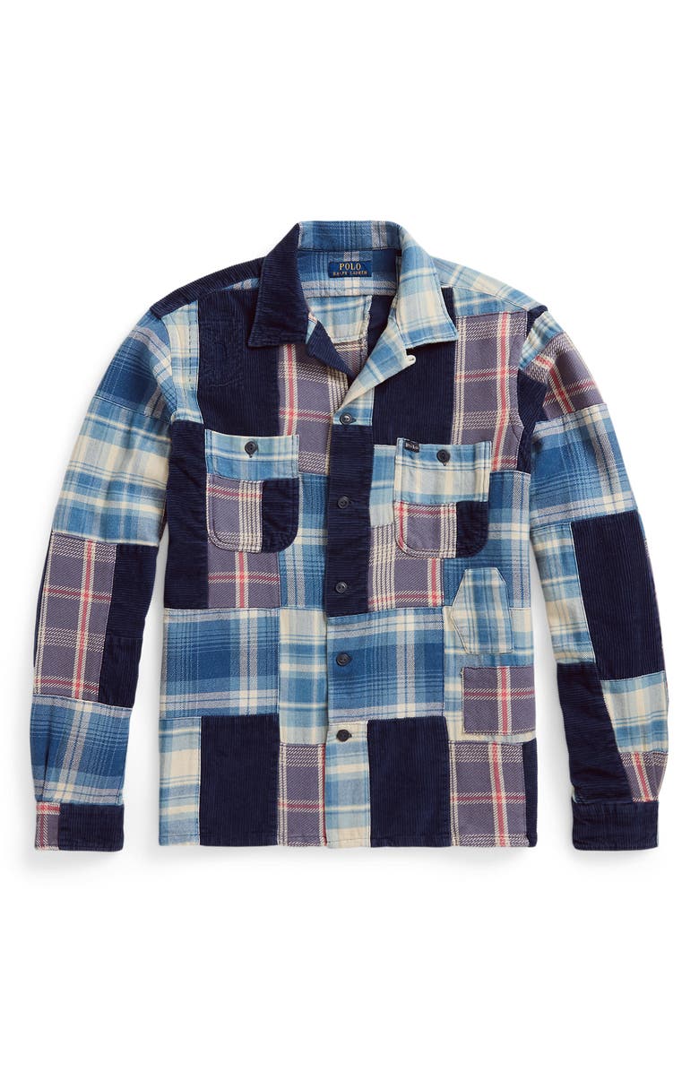 Polo Ralph Lauren Plaid & Corduroy Patchwork Long Sleeve Camp Shirt, Alternate, color, 