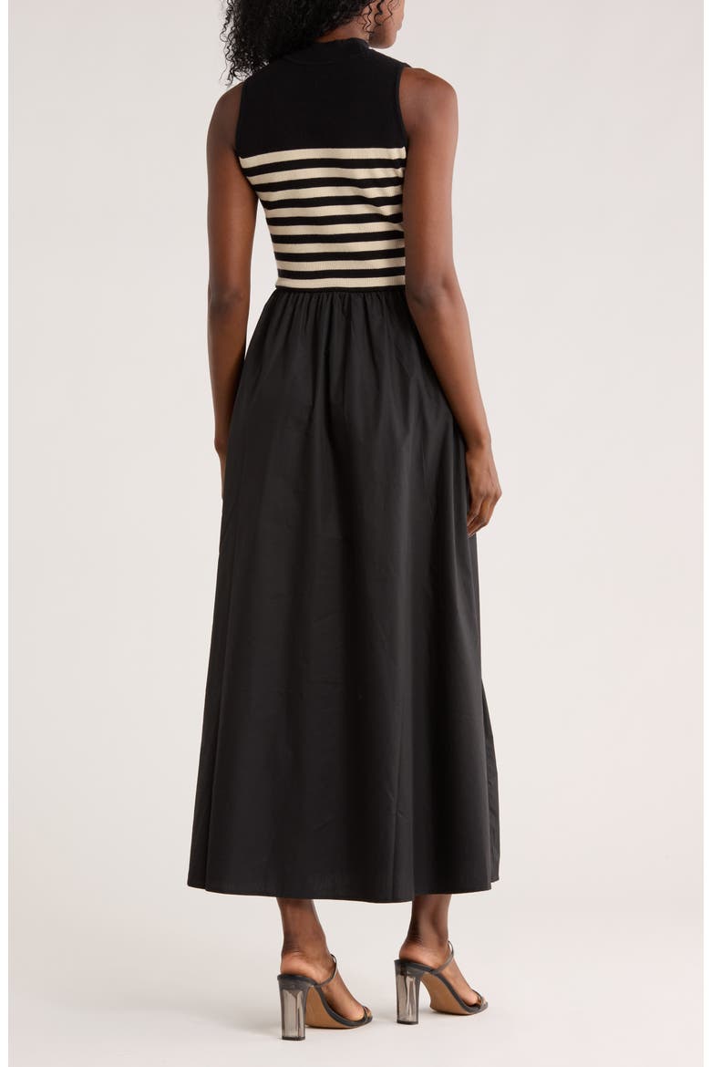 Country Club Sleeveless Mixed Media Maxi Dress, Alternate, color, IDEAL BLACK/ CANVAS STRIPE