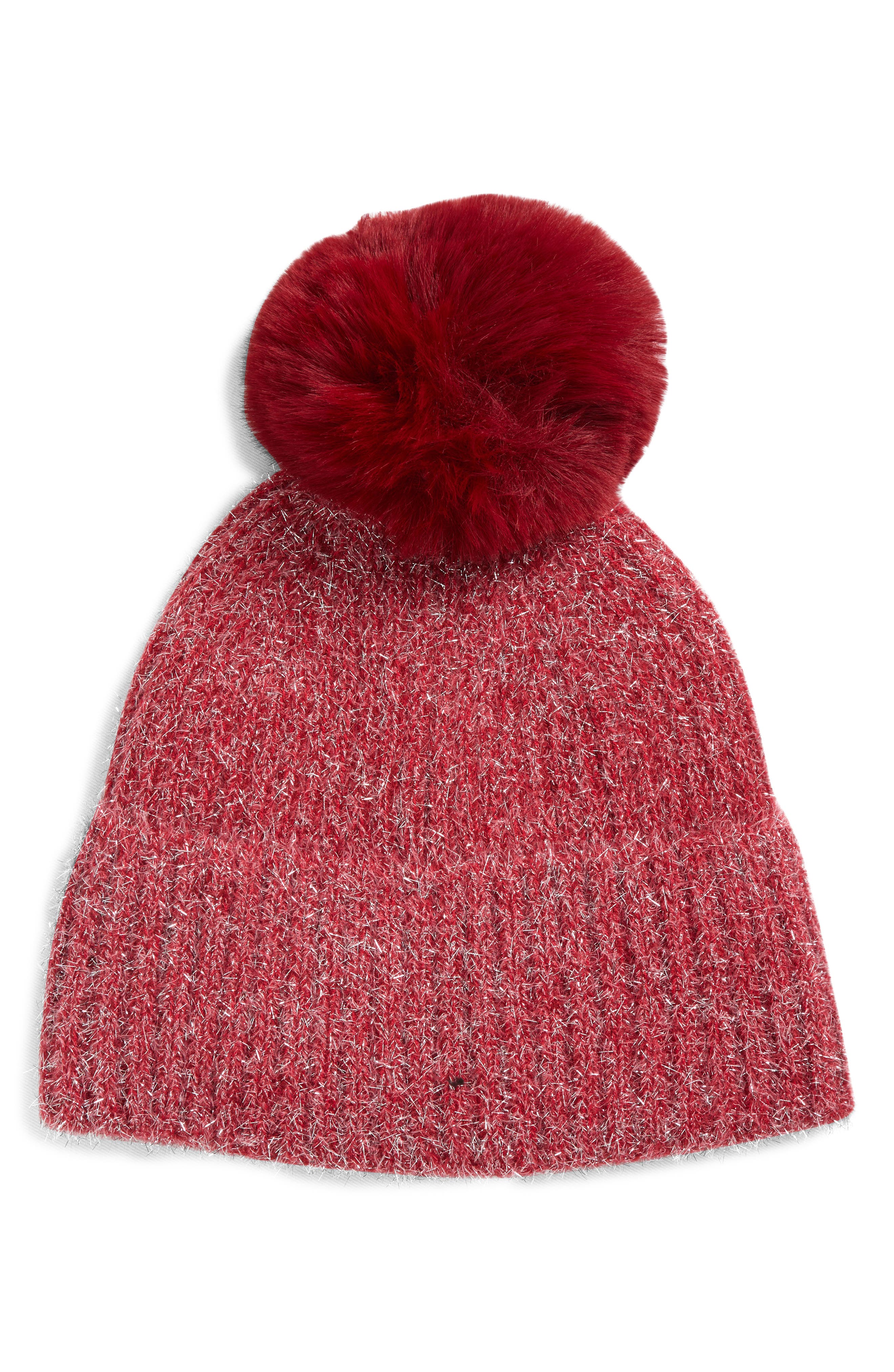 Tasha Faux Fur Pom Sparkle Beanie
