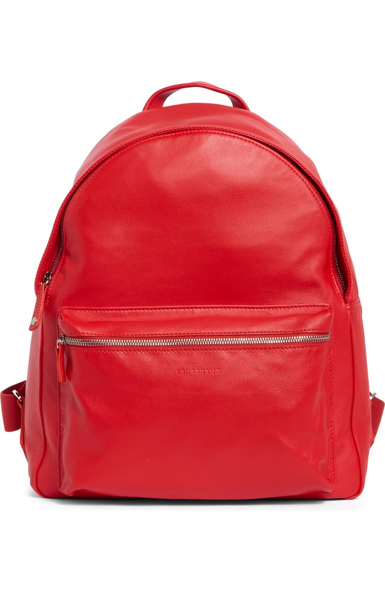 Longchamp Parisis Leather Backpack, Main, color, Vermilion