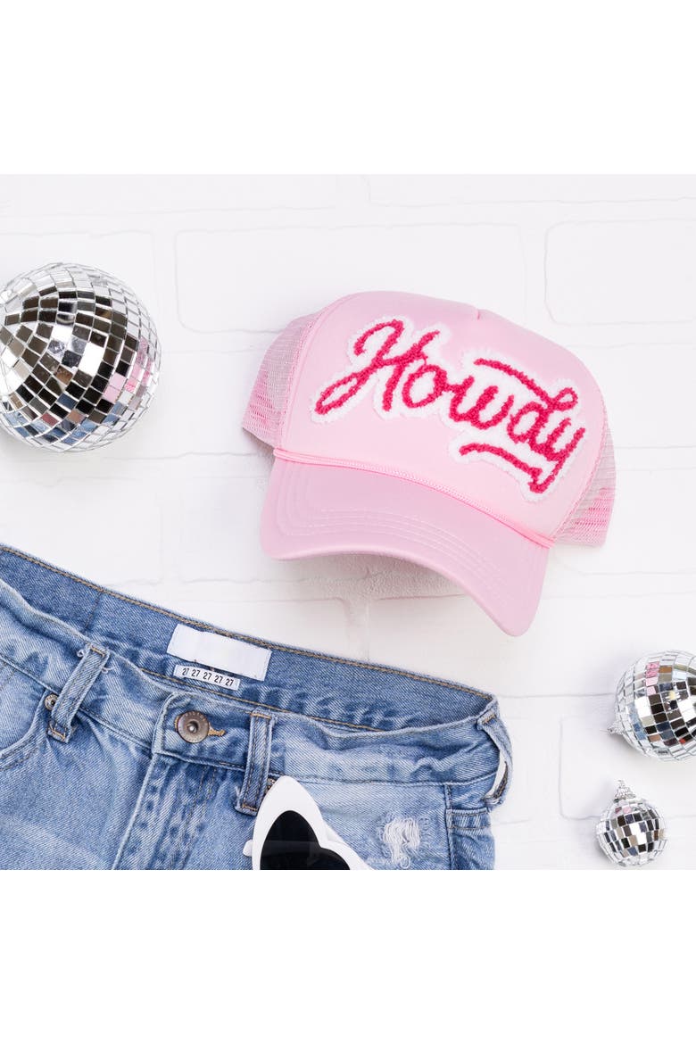 Chenille Howdy Patch Trucker Hat Cotton Pink, Alternate, color, Pink