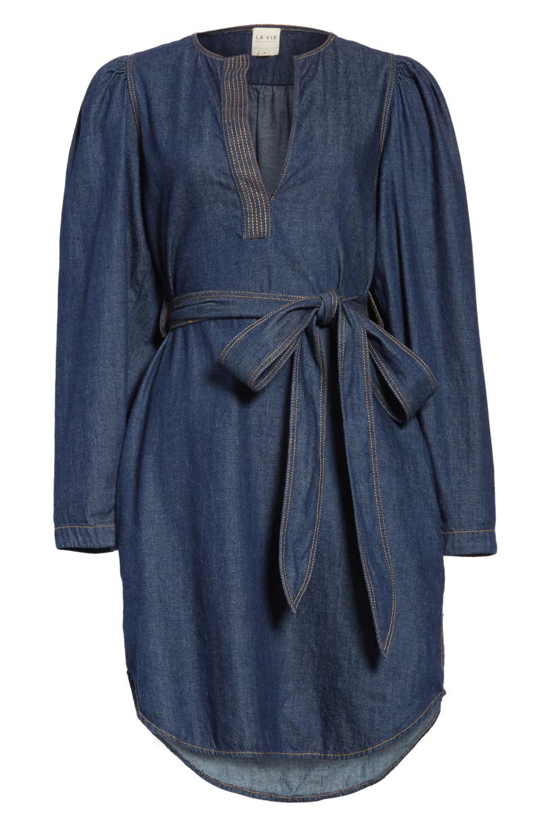 Belted Denim Dress, Alternate, color, DARK WASH