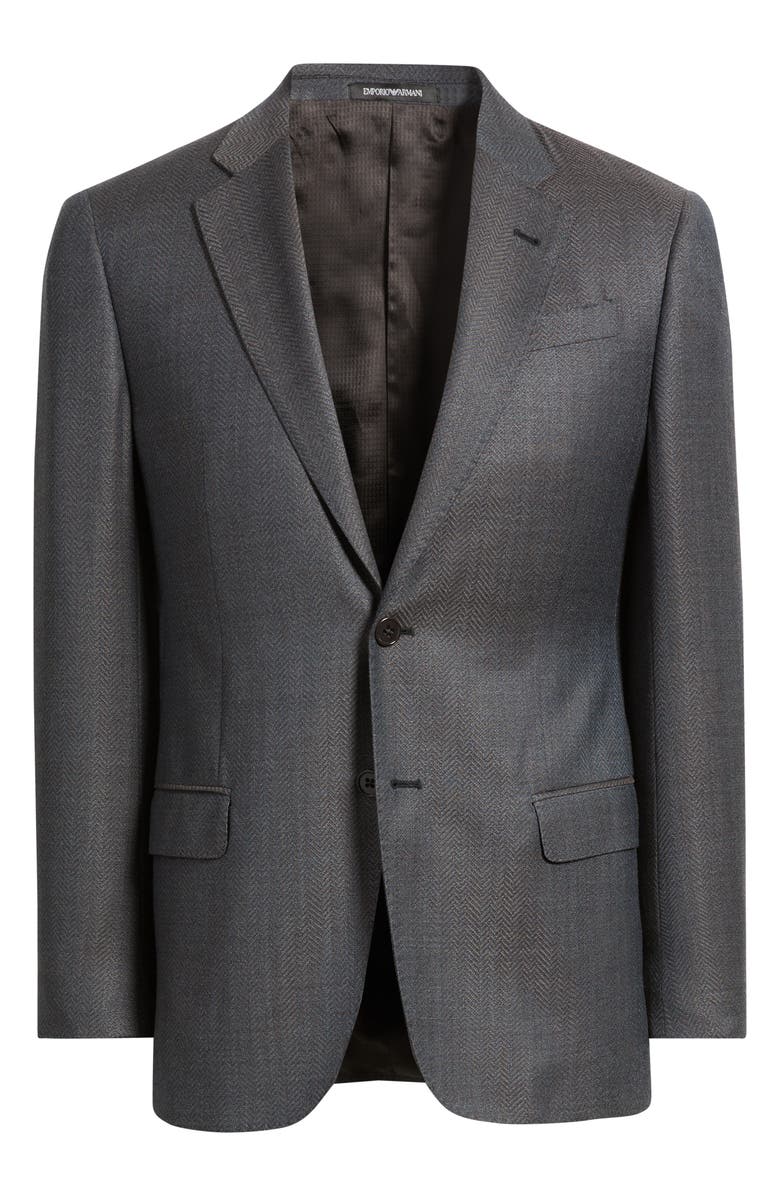 Emporio Armani Grey Wool Herringbone Sport Coat, Alternate, color, Solid Medium Grey