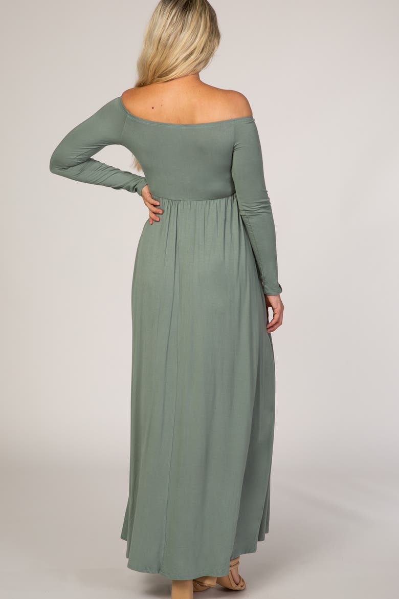 Off Shoulder Long Sleeve Maxi Dress, Alternate, color, Light Olive