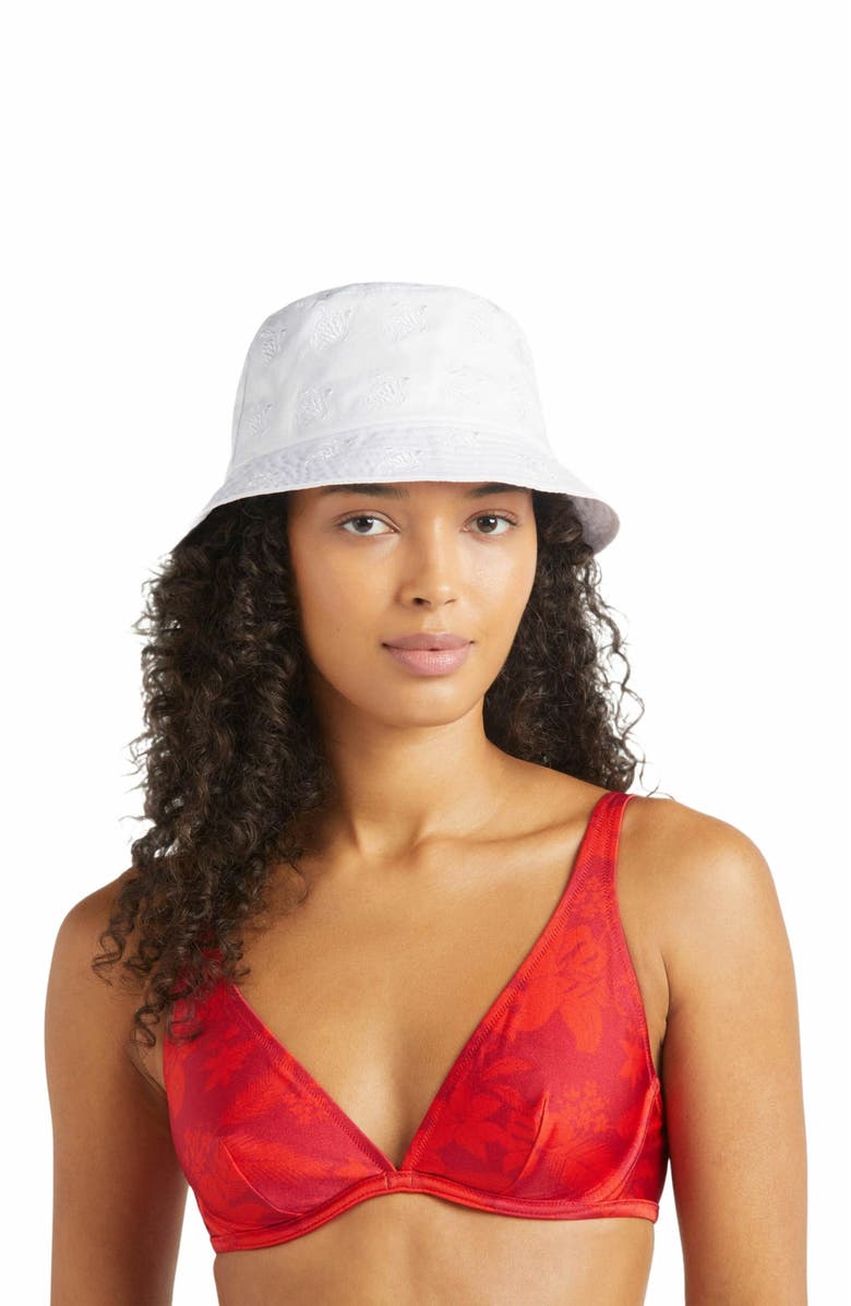 Vilebrequin Embroidered Bucket Hat Turtles All Over, Alternate, color, Blanc