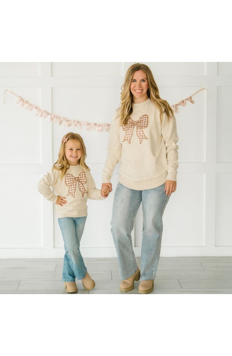 Sweet Wink Gingham Bow Patch Sweatshirt, Alternate, color, Natural