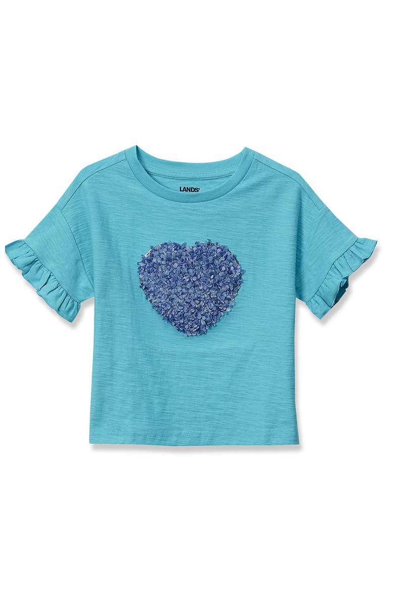 Girls Short Sleeve Ruffle Tee, Main, color, Butterfly/Coral