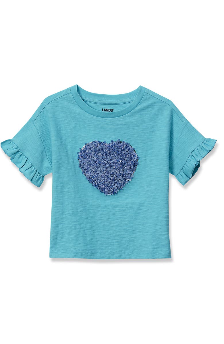 Lands' End Girls Short Sleeve Ruffle Tee, Main, color, Happy/White