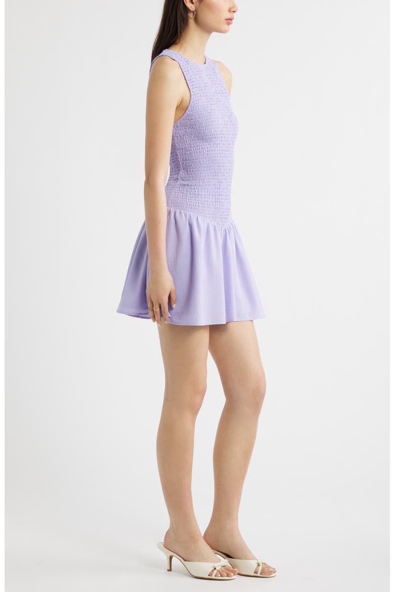 Smocked Drop Waist Minidress, Alternate, color, PURPLE SPRAY