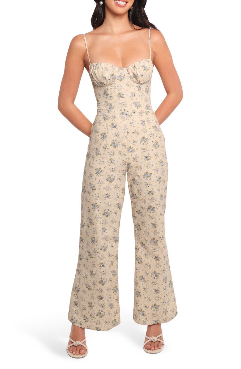 Petal & Pup Lemie Corset Sleeveless Wide Leg Jumpsuit, Main, color, Blue Floral
