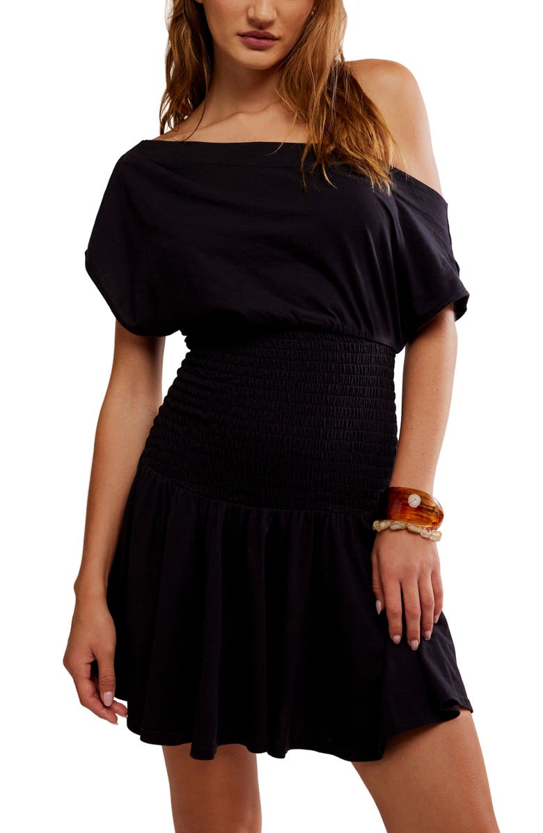 Free People Scorching Hot One-Shoulder Cotton Minidress, Alternate, color, Black